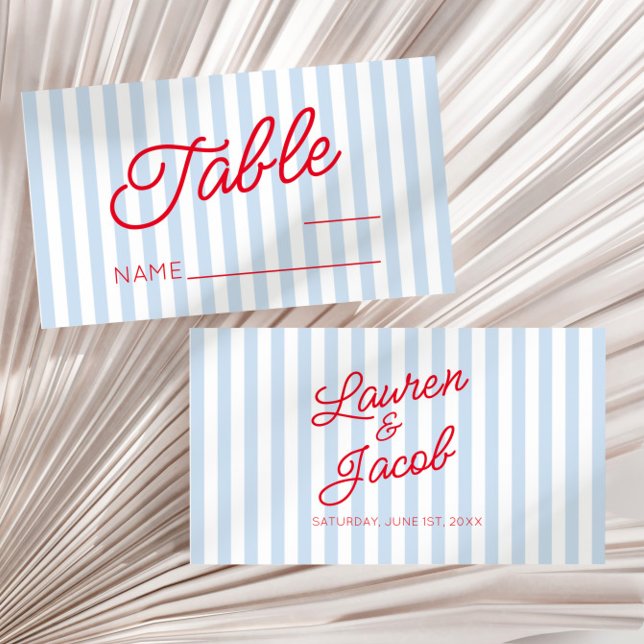 Carte De Placement Modern Minimal Minimalist Blue Stripes Red Wedding (Créateur téléchargé)