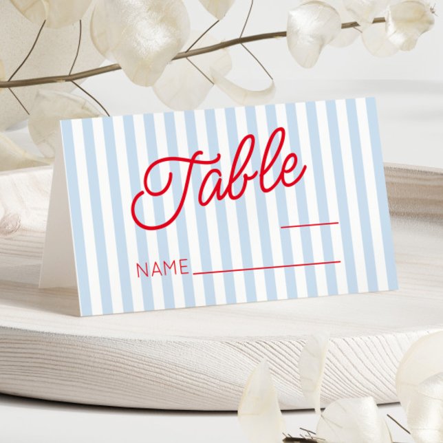Carte De Placement Modern Minimal Minimalist Blue Stripes Red Wedding (Créateur téléchargé)