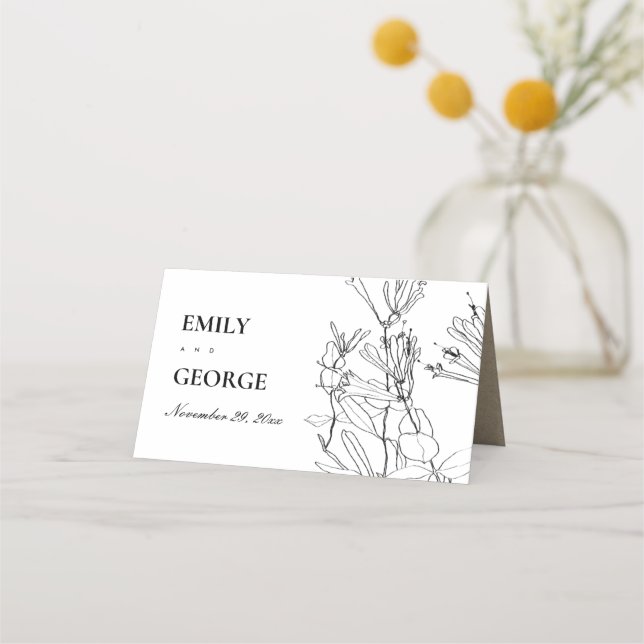 CARTE DE PLACEMENT MODERNE KRAFT BLACK ET LIGNE BLANCHE DESSIN FLORAL (Dos)