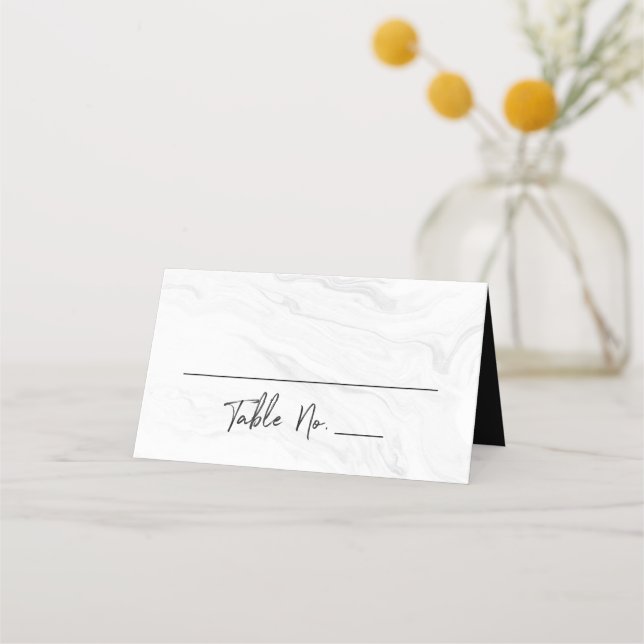 Carte De Placement Moderne Mariage | Écriture en marbre blanc (Devant)