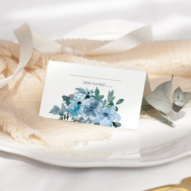 Carte De Placement Moderne Pastel Blue Watercolor Rose Mariage (Créateur téléchargé)