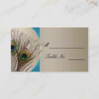 Carte De Placement Moderne Taupe Aqua Peacock plumes Mariage PlaceCar