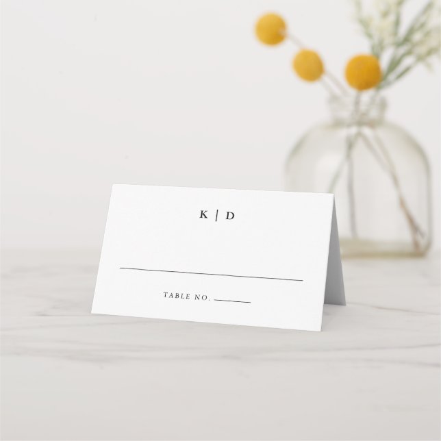 Carte De Placement Monogramme de mariage élégant noir et blanc simple (Devant)