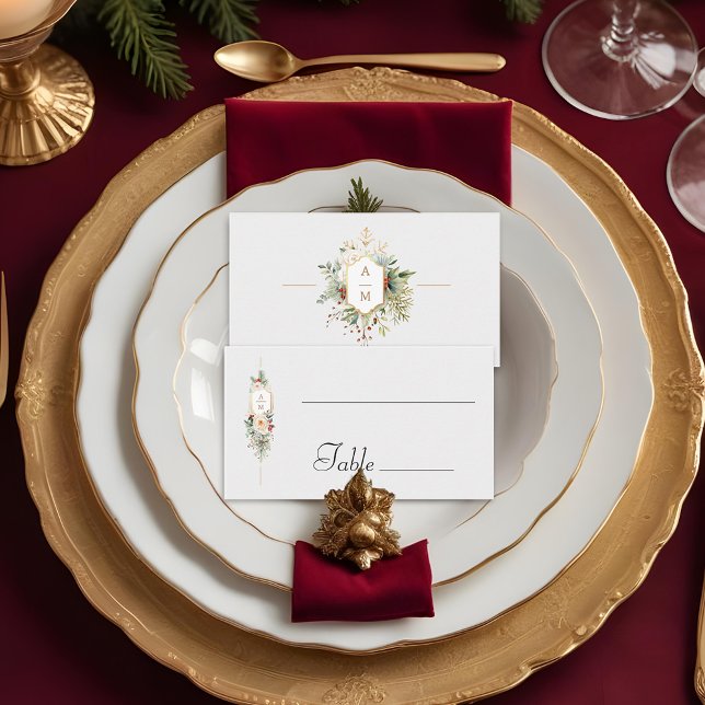 Carte De Placement Monogramme floral de Noël tout simplement élégant (Créateur téléchargé)