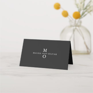 Carte De Placement Monogramme mariage Élégant Minimaliste Blanc Simpl