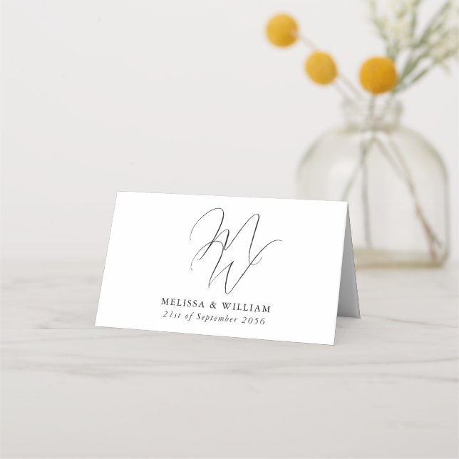 Carte De Placement Monogramme moderne Mariage noir et blanc (Devant)