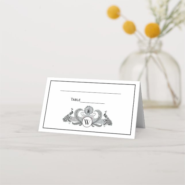Carte De Placement Monogramme Paons Vintage (Devant)