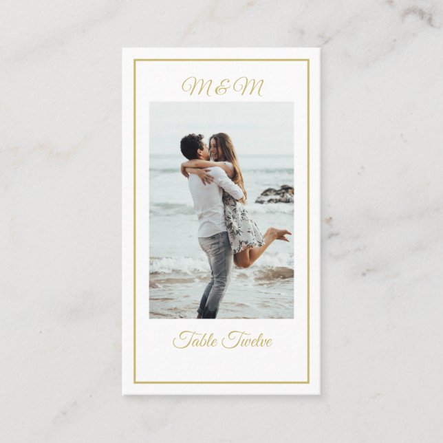 Carte De Placement Monogramme Photo Gold Elegant Numéro de table (Devant)