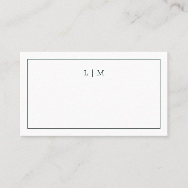 Carte De Placement Monogramme simple vert forêt Mariage élégant (Devant)