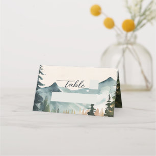 Carte De Placement Montagnes et pins à l'aquarelle pour un mariage