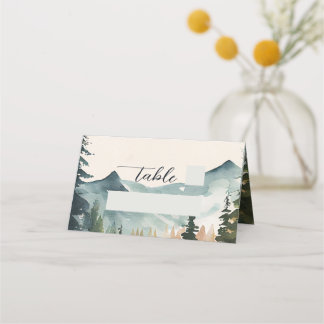Carte De Placement Montagnes et pins aquarelle de mariage