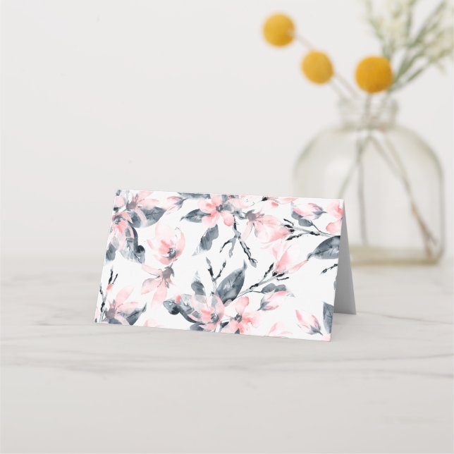 Carte De Placement Motif d'aquarelle rose et gris (Devant)