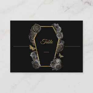 Carte De Placement Motif de mariage cercueil Roses noir & or gothique