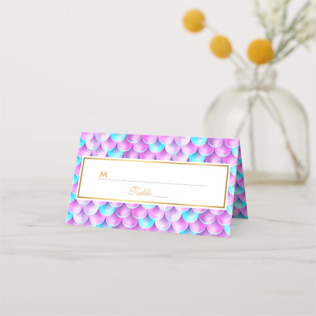 Carte De Placement Motif de sirène holographique bleu violet (Devant)