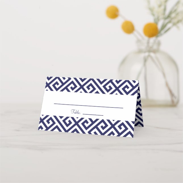 Carte De Placement Motif grec diagonal bleu marine et blanc (Devant)