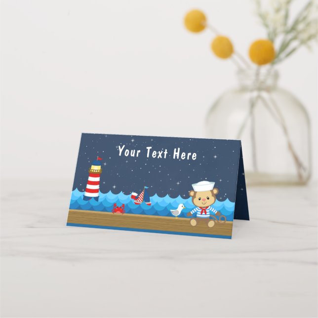 Carte De Placement Nautical Boy Monkey Red et Navy Anniversaire (Devant)