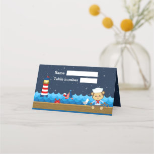Carte De Placement Nautical Boy Monkey Red Navy Sièges d'anniversaire