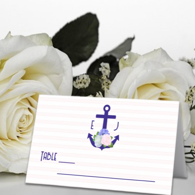 Carte De Placement Nautical Floral Stripes Wedding (Créateur téléchargé)