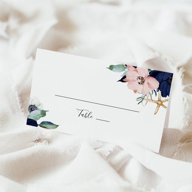 Carte De Placement Nautique moderne | Mariage plié floral (Créateur téléchargé)