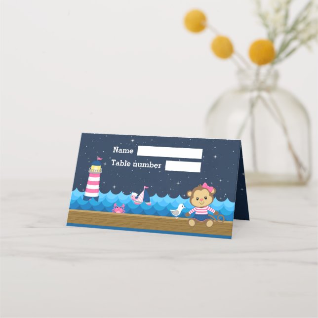 Carte De Placement Nautique Monkey Rose Navy Sièges d'anniversaire (Devant)