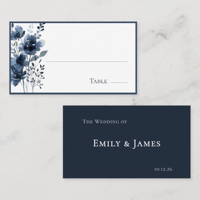 Carte De Placement Navy Blue Botanical Wedding (Devant / Derrière)