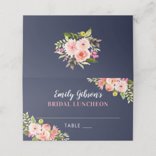 Carte De Placement Navy Blush Aquarelle Floral Mariage Robe de Mariée
