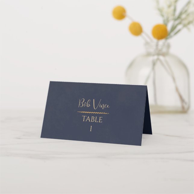 Carte De Placement Navy & Or Velours Luxe Écriture Botanique de Maria (Devant)