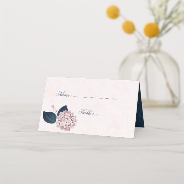 Carte De Placement Navy romantique & fleurs rose poussiéreuse (Devant)