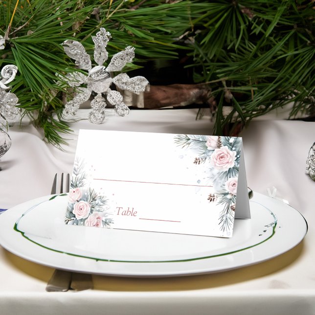 Carte De Placement Neige amoureuse fête de la douche nuptiale d'hiver (Snow in love winter bridal shower party place cards personalized coordinated table decor)