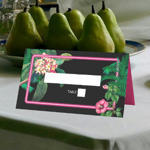 Carte De Placement Neon Pink Tropical Retro Botanical Mariage