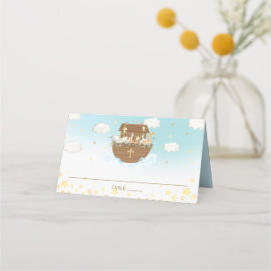 Carte De Placement Noah's Ark Blue Cute Animaux Baptême Nom d'hôte