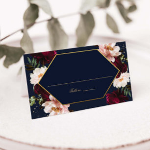 Carte De Placement Noces florales de pivoines blush bordeaux marine f