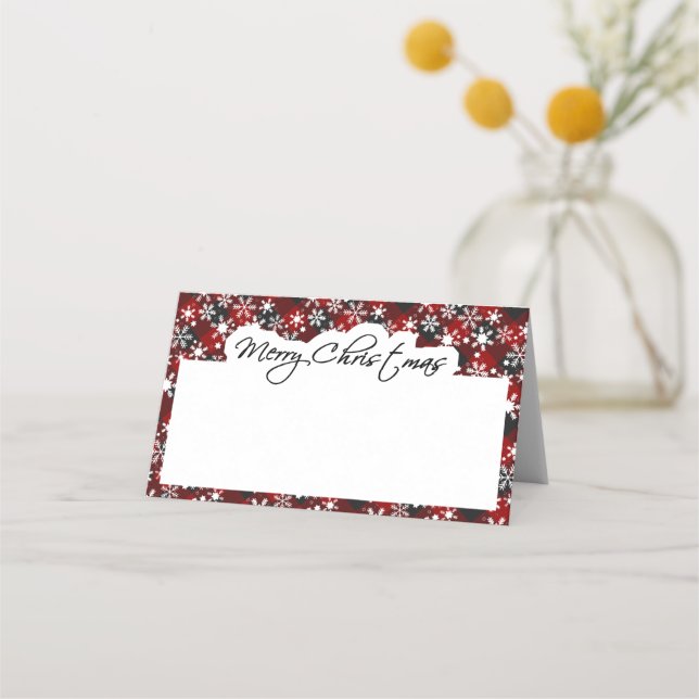 Carte De Placement Noël carreaux et neige (Devant)