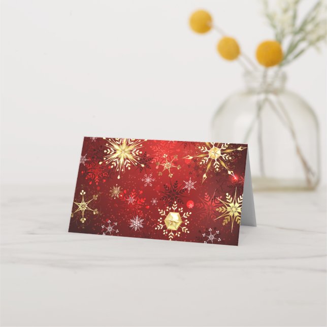 Carte De Placement Noël Golden Snowflakes sur Arrière - plan rouge (Devant)