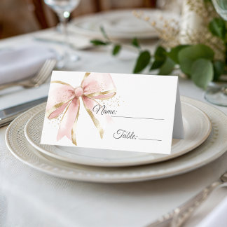 Carte De Placement Nœud papillon élégant rose et or Coquette