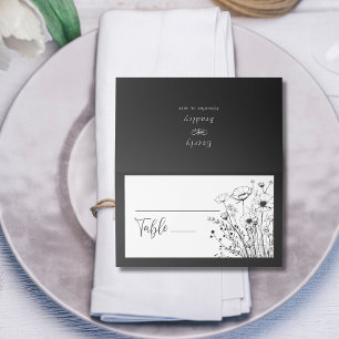 Carte De Placement Noir Blanc Fleur sauvage Floral Minimal Bold Class
