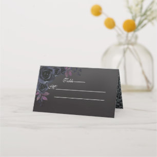Carte De Placement Noir doux avec Mariage Rose noir