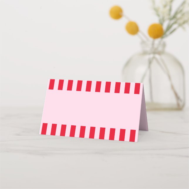 Carte De Placement Nom de Baby Shower Mariage Rayures Rouges et Roses (Devant)