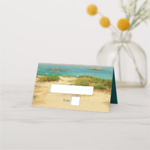 Carte De Placement Nom de destination de mariage côtier plage aquarel