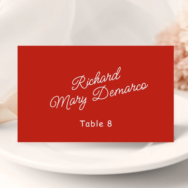 Carte De Placement Nom de l'invité de mariage rétro rouge et blanc (Retro red and white wedding place card adds vintage style to your reception tables.)
