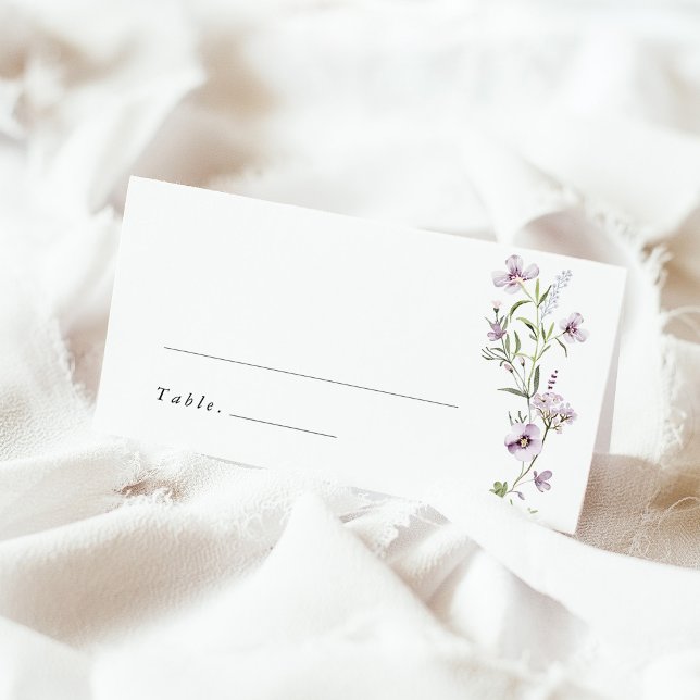 Carte De Placement Nom de mariage Fleur sauvage Lavande (Lavender Wildflower Wedding Place Card, Lilac Purple Floral Botanical Name Escort Card)