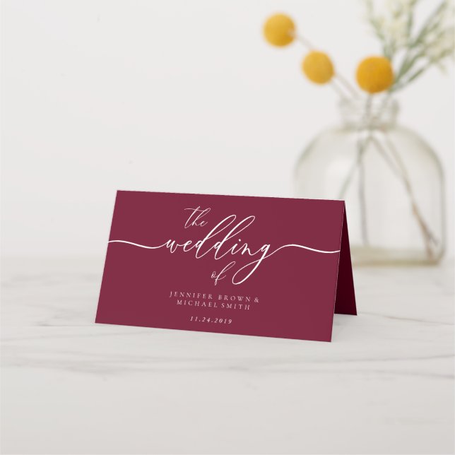Carte De Placement Nom de mariage simple bordeaux (Dos)
