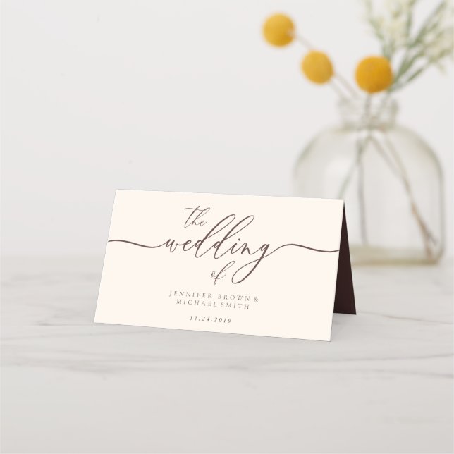 Carte De Placement Nom de mariage simple marron chocolat (Dos)
