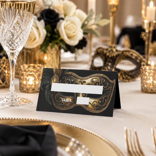 Carte De Placement Nom de masque d'or noir de masquerade (Créateur téléchargé)