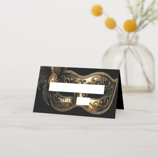 Carte De Placement Nom de masque d'or noir de masquerade (Devant)