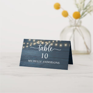 Carte De Placement Nom d'invité de dîner de mariage bleu marine rusti