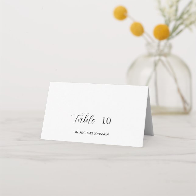 Carte De Placement Nom d'invité personnalisé Mariage blanc (Devant)