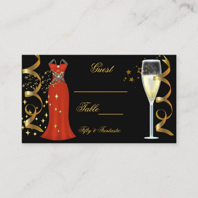 Carte De Placement Nom Endroit Fantastique Robe Rouge Noir Or (Devant)
