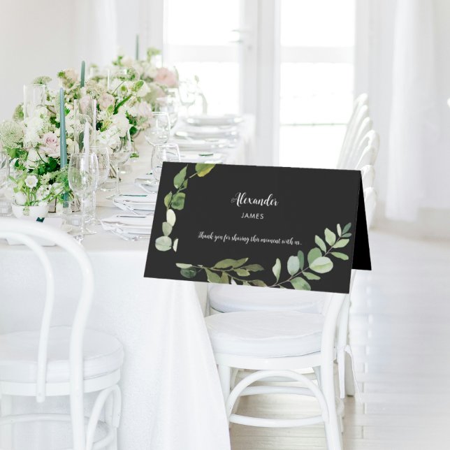 Carte De Placement Nom personnalisé Foliage Mariage noir (Créateur téléchargé)