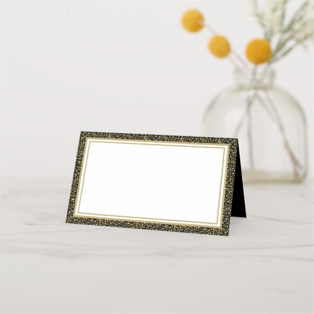 Carte De Placement Nom Place Card-Black & Gold Parties scintillant (Devant)